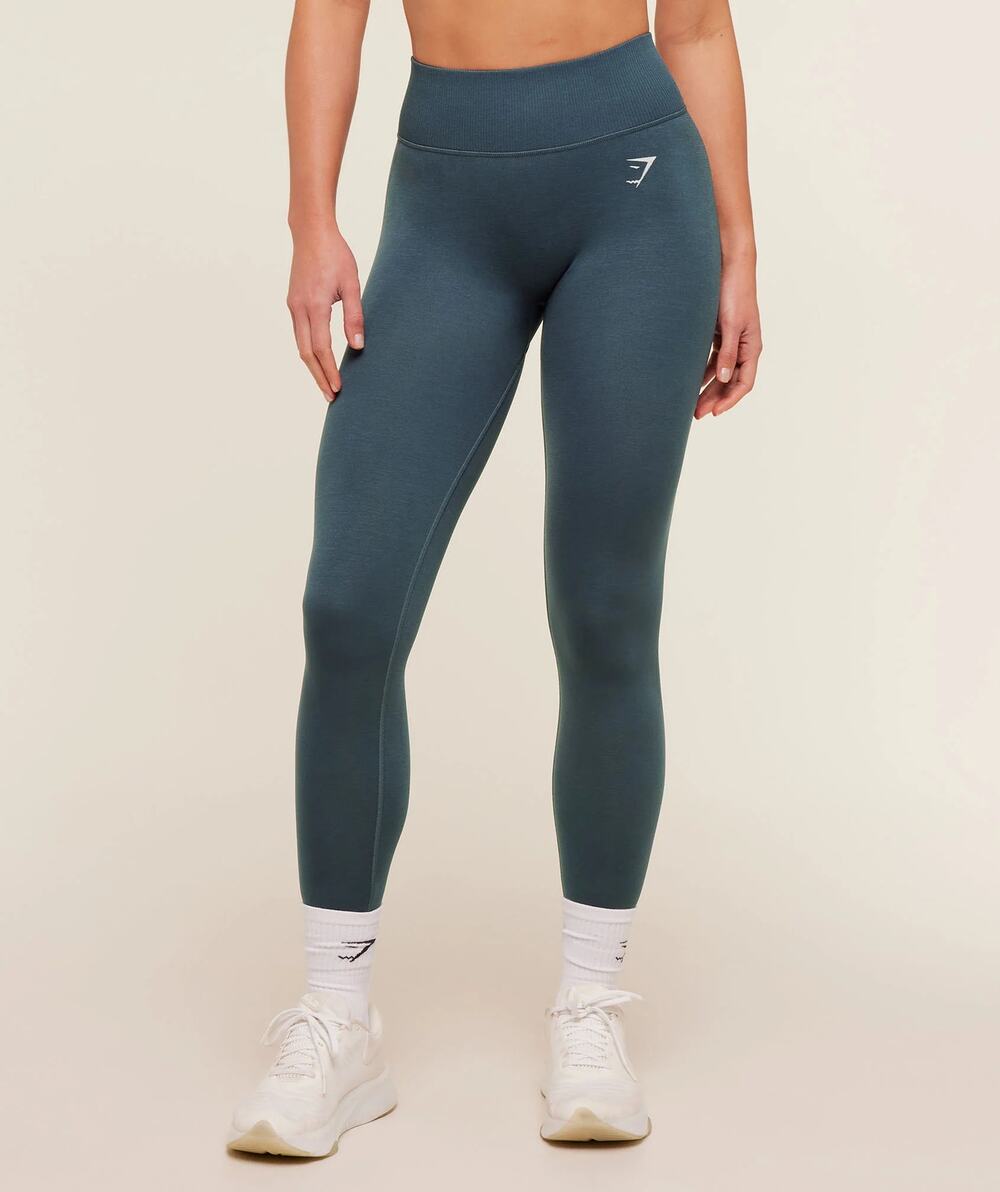 NEW Gymshark Interval Seamless Leggings Stealth Blue High Rise Yoga Size L